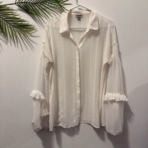 Victorian Ruffle semi sheer white button down